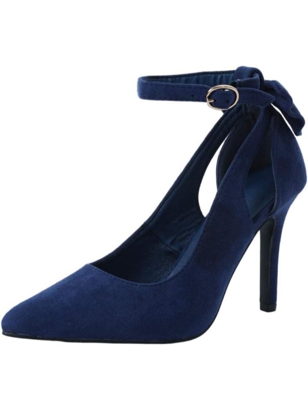 Women's Navy Pointed Toe High Heels Ankle Strap Pumps Bowtie Back Dress Shoes